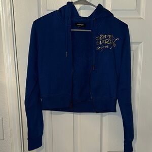 Ed Hardy Women's Cropped Royal Blue Hoodie Jacket